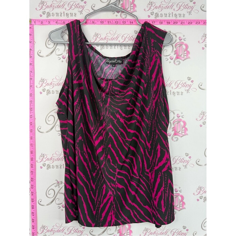 Digital plus tank top Black & Fuchsia Zebra-Print Cowl Neck Camisole Y2K